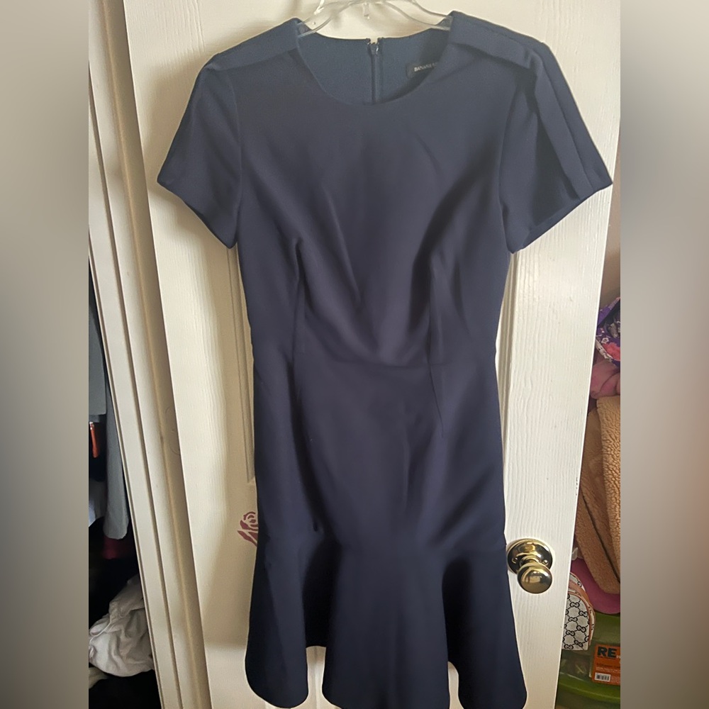 Banana Republic Navy Short-Sleeve Fit-and-Flare Midi Dress
